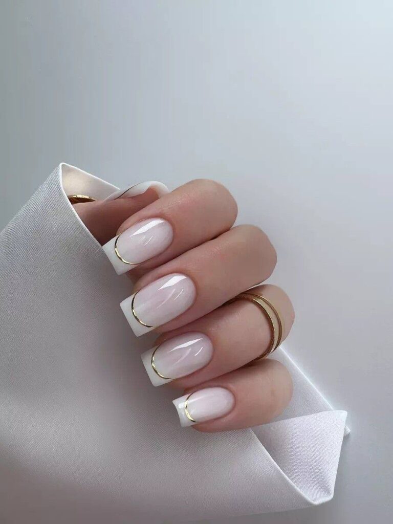Gold Rimmed Milky White French Manicure: The Ultimate Sophisticated Neutral
