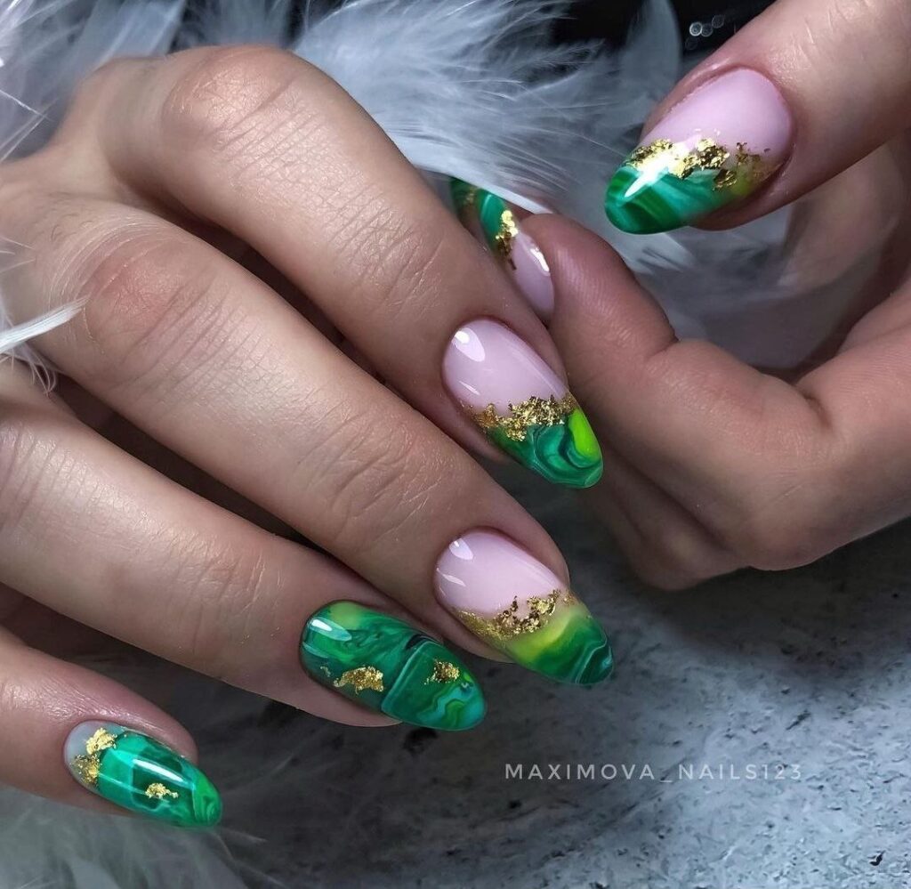 Green Marble Nail Design with Gold Leaf: A Guide to Luxury Emerald Nails
