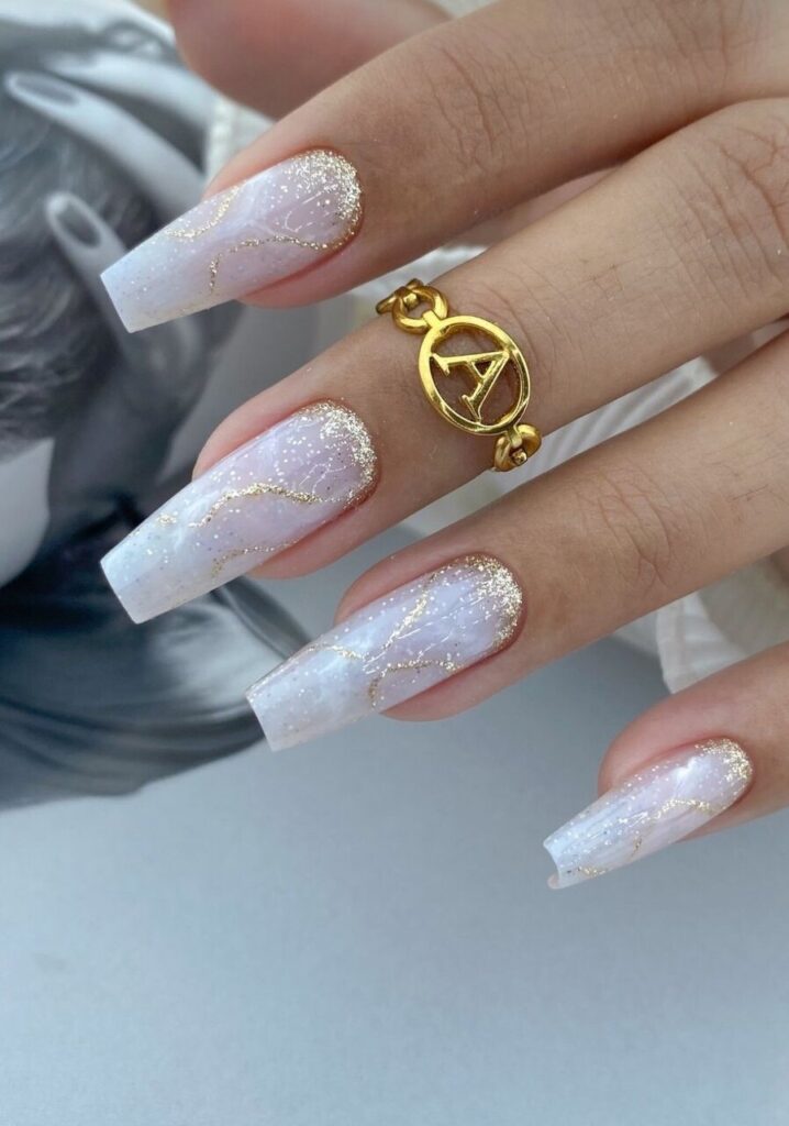 Milky White and Gold Foil Coffin Nails: The Ultimate Quiet Luxury Manicure