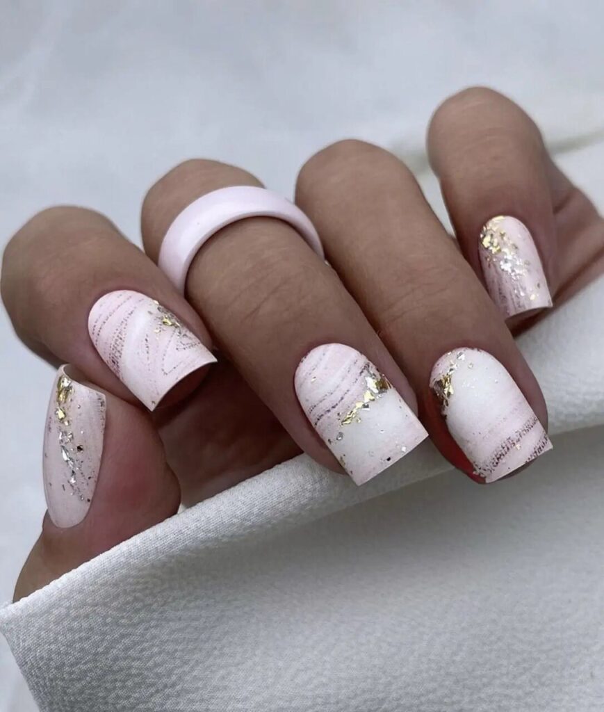 Soft Pink Marble Nails with Gold Foil: A Guide to Sophisticated Nail Art