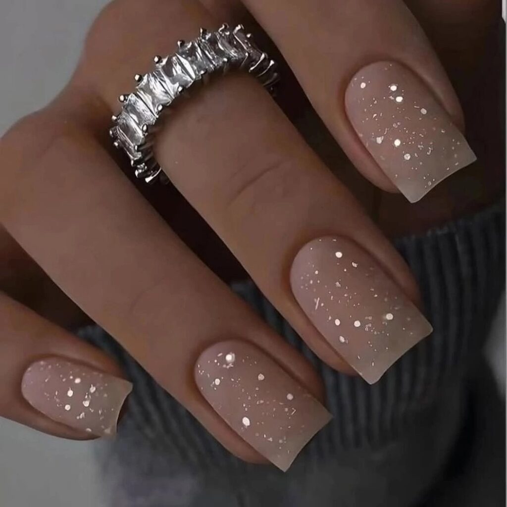 Milky Nude Nails with Silver Glitter: The Ultimate Quiet Luxury Look