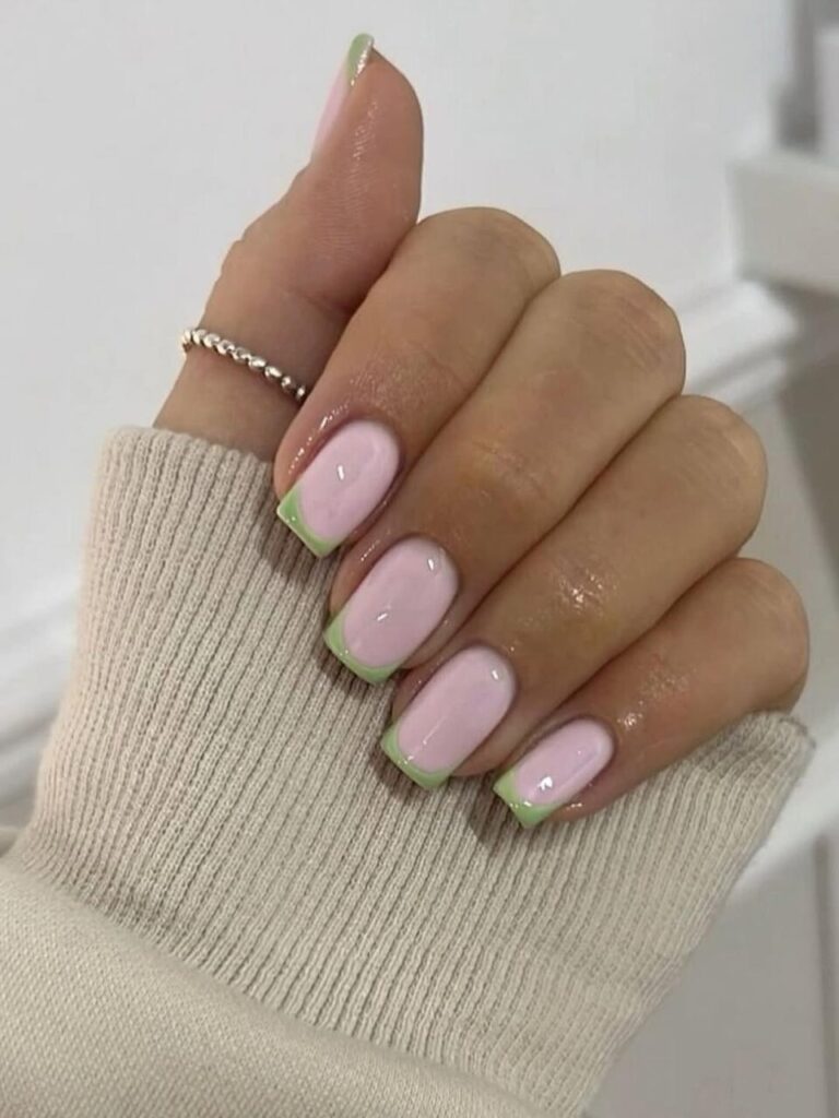 Pale Pink and Lime Green French Tip Nails: A Fresh Seasonal Upgrade