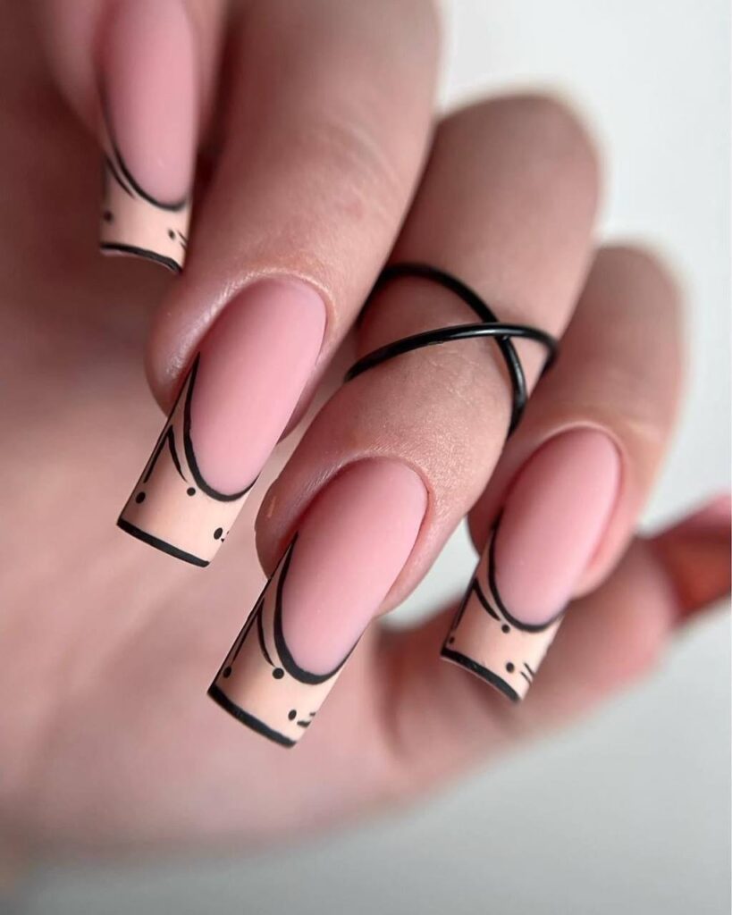Matte Nude Nails With Black Outline Tips: The Ultimate Minimalist Manicure Trend