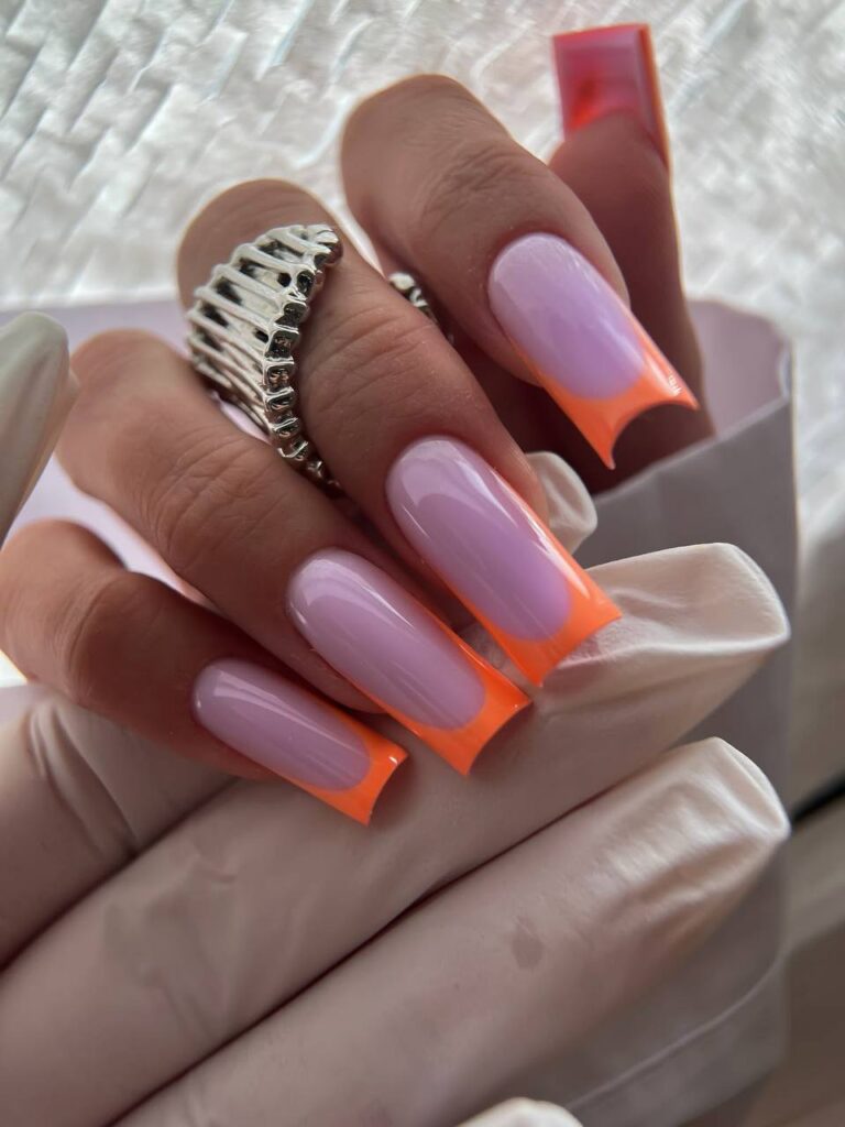 Square French Tip Nails With Neon Orange: The Modern Manicure You Need Now