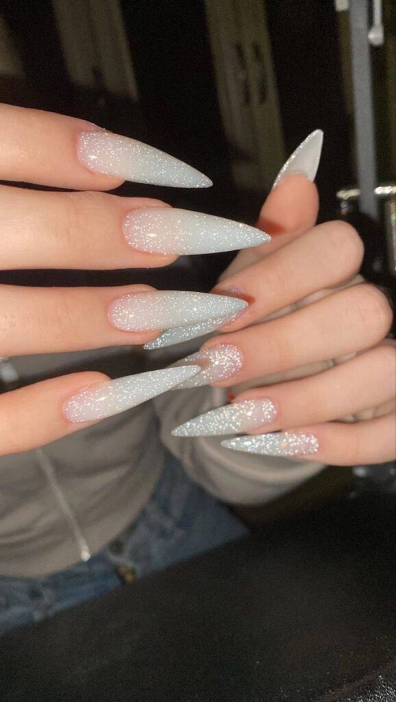 White Glitter Stiletto Nails: How to Wear the Ethereal Trend