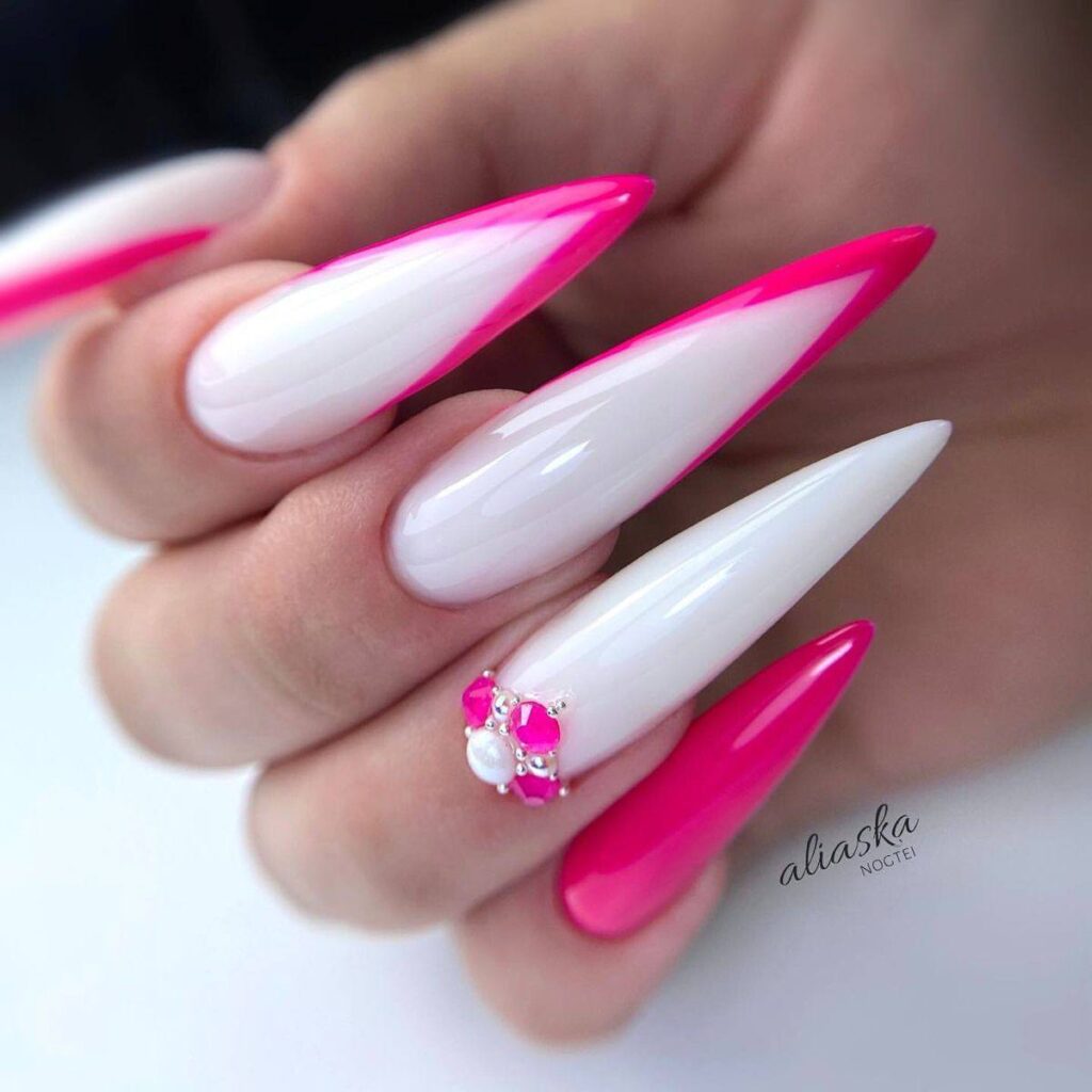 Hot Pink and White Stiletto Nails: The Ultimate Power Move