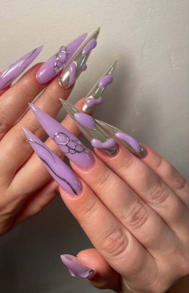 3D Lavender and Silver Stiletto Nails: The Ultimate Guide to Sculptural Nail Art