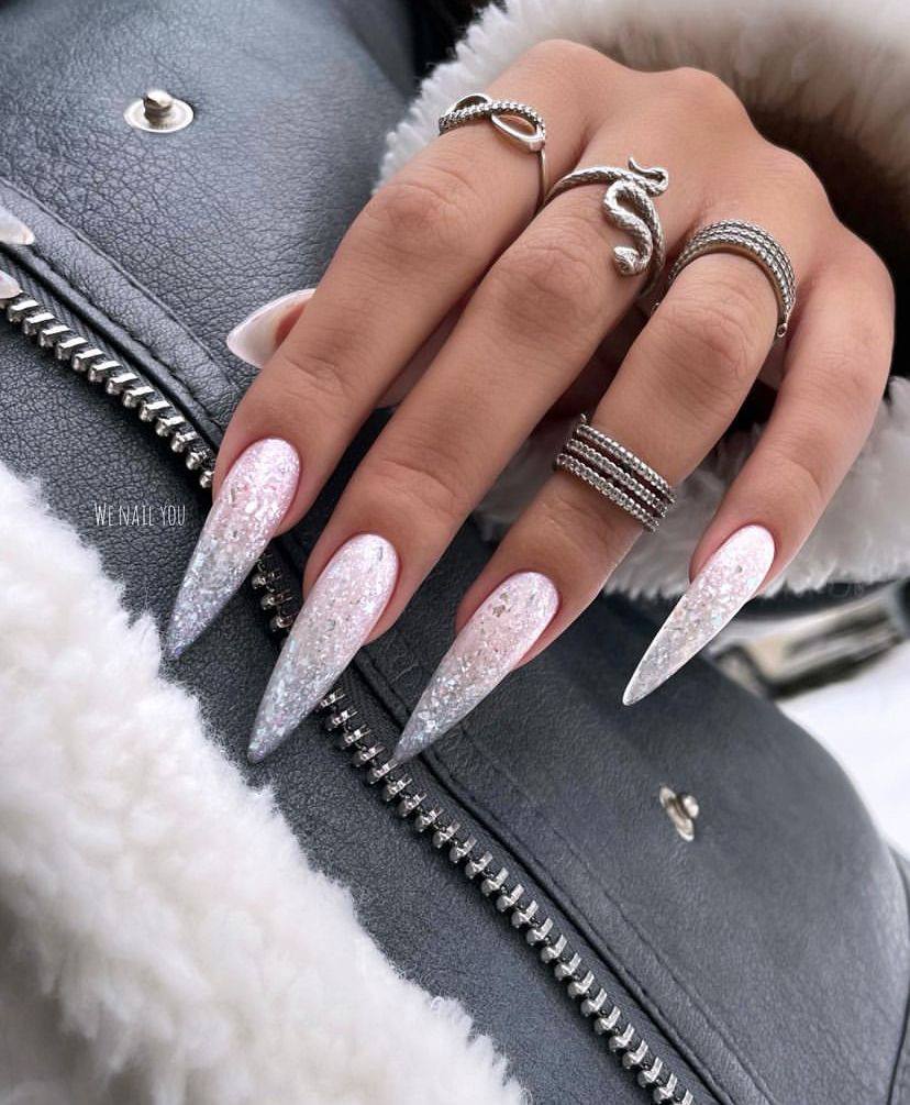 Iridescent Glitter Ombre Stiletto Nails: A Guide to a Statement Manicure