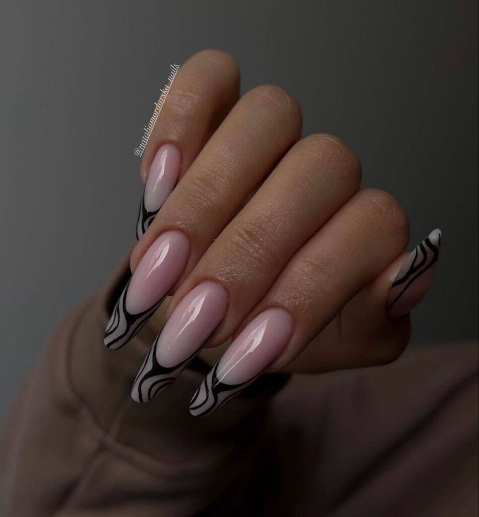 Abstract Black Swirl Nail Designs: The Modern Alternative to French Tips