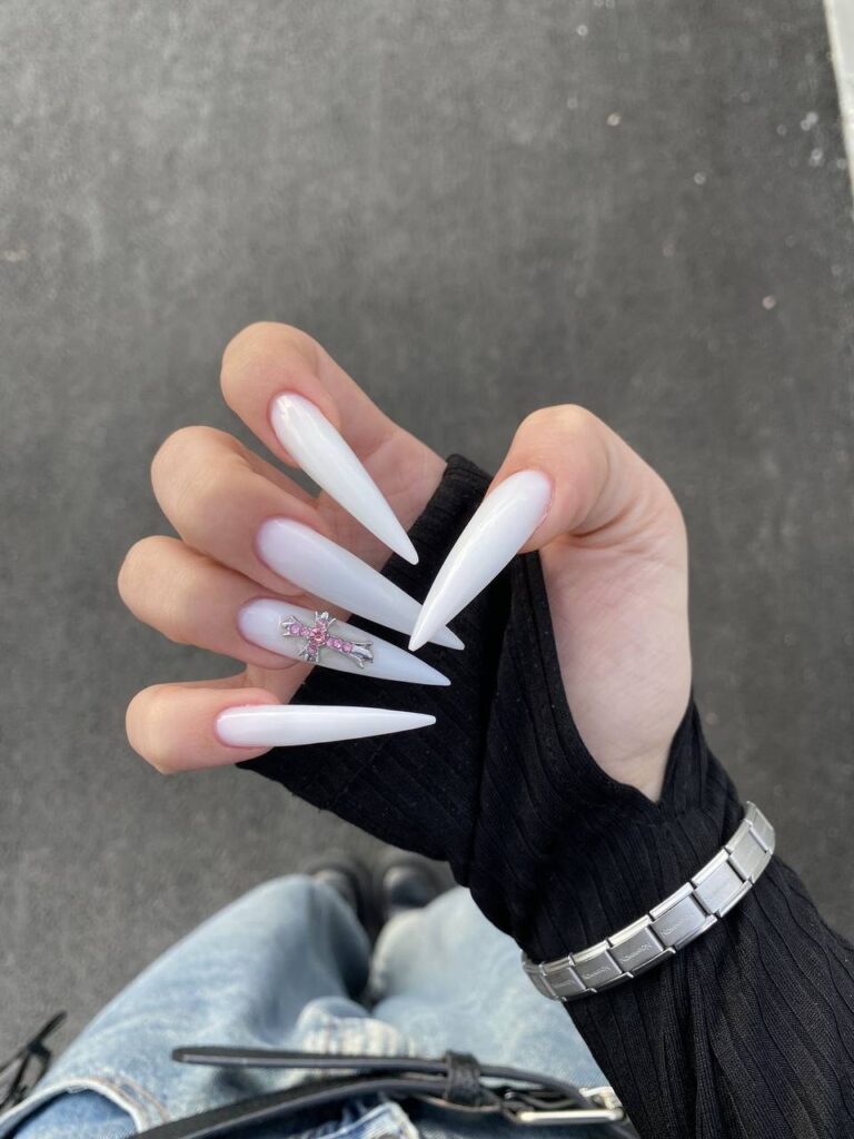 White Milky Stiletto Nails with Charms: The Ultimate Guide to Edgy Elegance