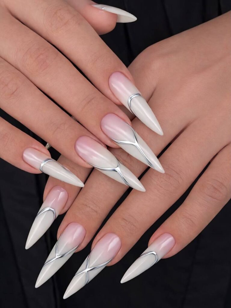 Silver Chrome Line Stiletto Nails: The Ultimate Sophisticated Manicure