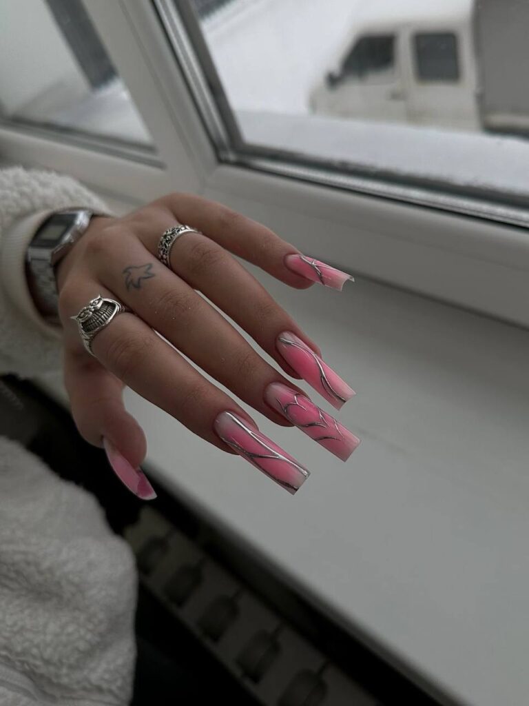 Pink Ombre Coffin Nails with Silver Chrome: The Ultimate Style Guide