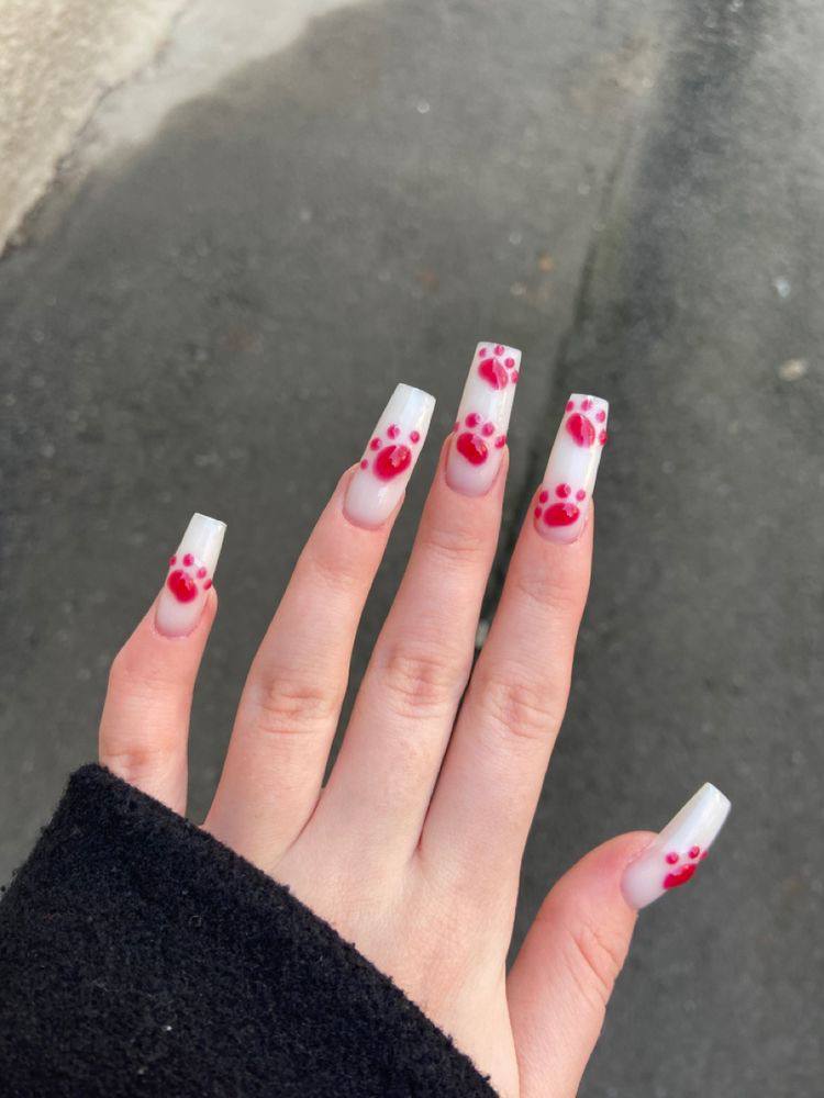 Milky Jelly Nails with Red Accents: The Art of Translucent Contrast