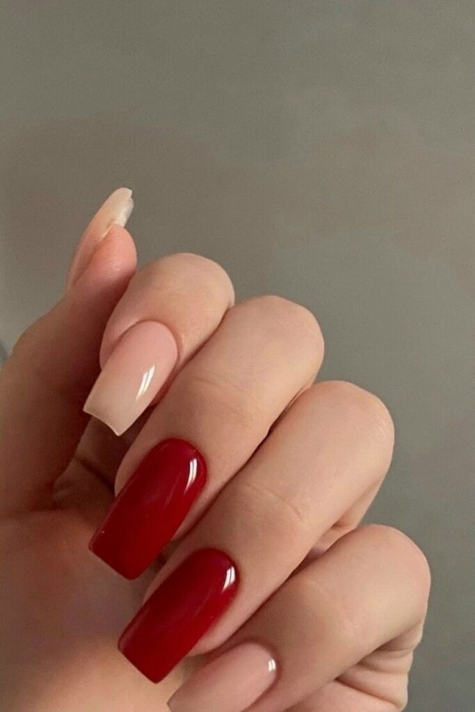 Red and Nude Mismatched Nails: The Chicest Spring Manicure Trend