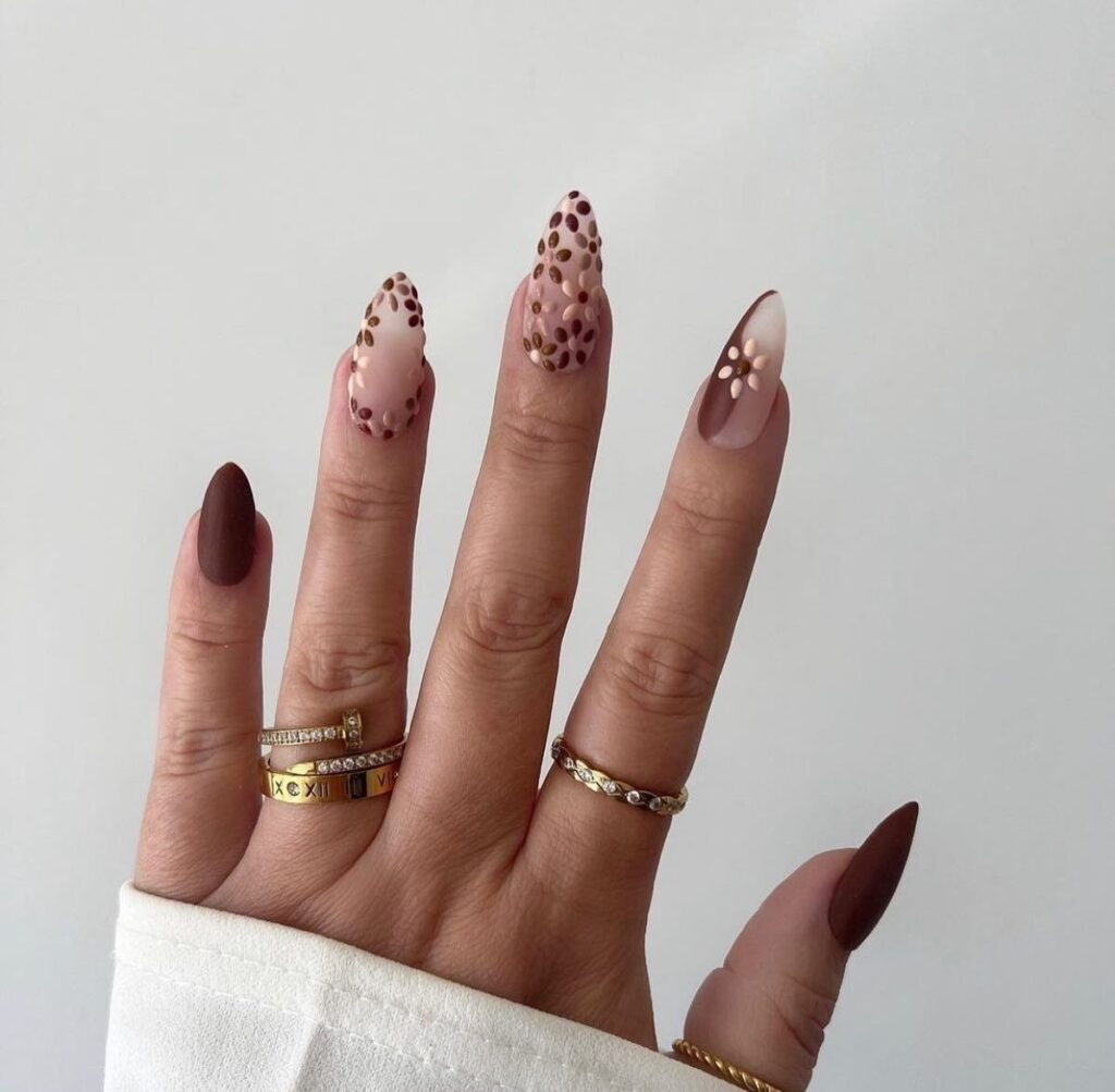 Matte Espresso Daisy Nails: The Coziest Fall Nail Trend