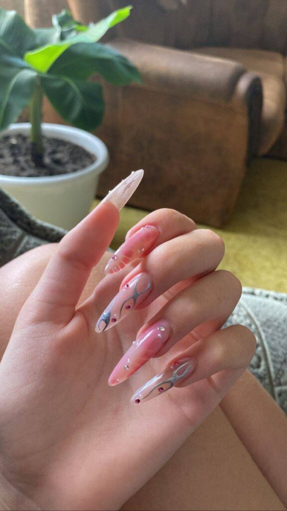Pink Jelly Stiletto Nails with Silver Chrome Swirls: A Complete Design Guide