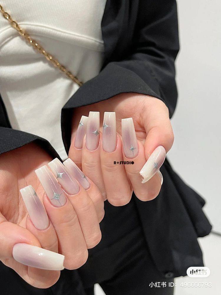 Milky Jelly Nails with Silver Star Art: A Guide to the Celestial Aesthetic