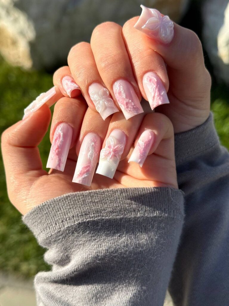 Sculpted Rosewater Nails: The Softest 3D Spring Manicure Trend